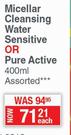 Garnier Micellar Cleansing Water Sensitive Or Pure Active Assorted-400ml Each