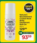Nature's Nourishment Crystal Rock Body Deodorant Roll On-88ml