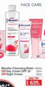 Johnson's Micellar Cleansing Water 400ml Or Day Cream SPF 20 50ml Or Night Cream 50ml-Each