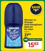 Shower To Shower Anti Perspirant Roll On For Men-50ml