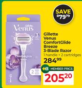 Gillette Venus Comfort Glide Breeze 3 Blade Razor 1 Handle + 2 Cartridges