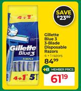 Gillette Blue 3 3-Blade Disposable Razors 4 + 1 Razors