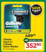 Gillette Mach 3+ 3 Blade Razor Blades 8 Cartridges