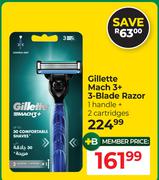 Gillette Mach 3+ 3 Blade Razor 1 Handle + 2 Cartridges