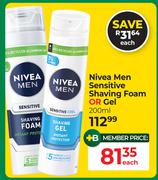 Nivea Men Sensitive Shaving Foam Or Gel-200ml Each