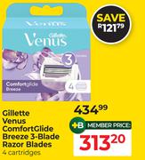 Gillette Venus Comfort Glide Breeze 3 Blade Razor Blades 4 Cartridges