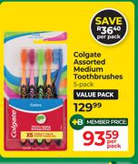 Colgate Assorted Medium Toothbrushes 5 Pack-Per Pack