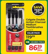 Colgate Double Action Charcoal Medium Toothbrushes 4 Pack Value Pack-Per Pack