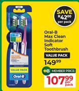 Oral-B Max Clean Indicator Soft Toothbrush Value Pack-Per Pack