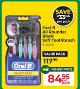 Oral-B All Rounder Black Soft Toothbrush 5 Pack