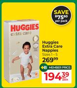 Huggies Extra Care Nappies Sizes 1-5-Per Pack