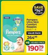 Pampers Ultra Skin Comfort Nappies Sizes 1-6 Value Pack-Per Pack
