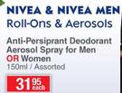 Nivea & Nivea Men Anti Perspirant Deodorant Aerosol Spray For Men Or Women Assorted-150ml Each