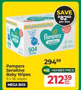 Pampers Sensitive Baby Wipes Mega Box 9 x 56 Wipes-Per Box