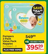 Pampers 2 Pack Value Pack Nappies 2 x Sizes 1-2-Per 2 Pack