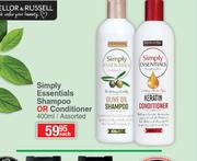 Mellor & Russell Simply Essentials Shampoo Or Conditioner Assorted-400ml Each