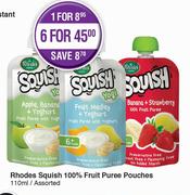 Rhodes Squish 100% Fruit Puree Pouches Assorted-110ml