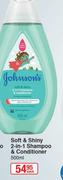 Johnson's Soft & Shiny 2-In-1 Shampoo & Conditioner-500ml Each