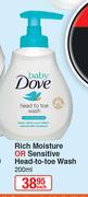 Baby Dove Rich Moisture Or Sensitive Head-To-Toe Wash-200ml Each