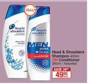 Head & Shoulders Shampoo 400ml Or Conditioner 360ml Assorted-Each
