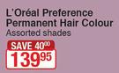 L'oreal Preference Permanent Hair Colour (Assorted Shades)