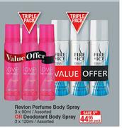 Revlon Perfume Body Spray 3x90ml Or Deodorant Body Spray 3x120ml-Per Pack