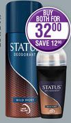 Status Deodorant Body Spray Assorted 130ml Plus Anti-Perspirant Roll-on Assorted 50ml-For Both