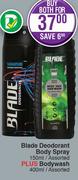 Blade Deodorant Body Spray 150ml Assorted Plus Bodywash 400ml Assorted-For Both