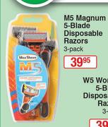 Max Shave M5 Magnum 5 Blade Disposable Razors 3 Pack