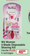 Max Shave W3 Women 3 Blade Disposable Shaving Kit Handle Plus 5 Cartridges