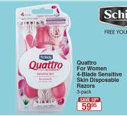 Schick Quattro For Women 4 Blade Sensitive Skin Disposable Razors 3 Pack