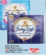 Baby Soft 2-Ply Toilet Rolls 9-Pack Or Supreme Quilts 2-Ply Toilet Rolls 12 Pack-Per Pack