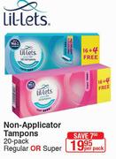 Lil-Lets Non-Applicator Tampons 20 Pack Regular Or Super-Per Pack