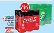 Coke Zero Or Sprite Zero or Fanta Zero Or Tab Assorted-6x300ml Per Pack