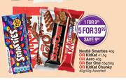 Nestle Smarties 40g Or Kitkat 41.5g, Or Aero 40g Or Bar One 55g/50g Or Kitkat Chunky 40g/42g-For 5