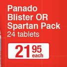 Panado Blister Or Spartan Pack-24 Tablets Each