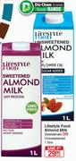 Lifestyle Food Almond Milk Sweetened Or Unsweetened-1Ltr Each