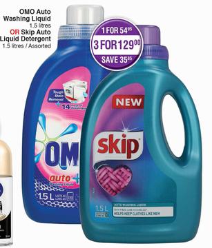 Omo Auto Washing Liquid 1.5Ltr Or Skip Auto Liquid Detergent 1.5Ltr Assorted-Each