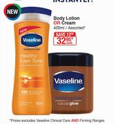 Vaseline Body Lotion Or Cream Assorted-400ml Each