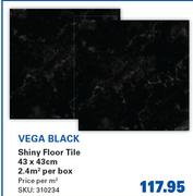 Vega Black Shiny Floor Tile 43 x 43cm-Per Sqm