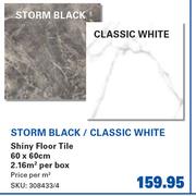 Storm Black/Classic White Shiny Floor Tile 60 x 60cm-Per Sqm