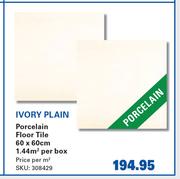 Ivory Plain Porcelain Floor Tile 60 x 60cm-Per Sqm