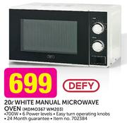Defy 20Ltr White Manual Microwave Oven MDMO367 WM203
