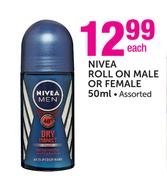 Nivea Roll On Male or Female-50ml Each