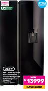 Defy 496L Side By Side Black Glass Door Freezer/Fridge With Water Dispenser DFF456 818997