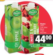 Rhodes 100% Fruit Juice Blend Assorted-For Any 2 x 1Ltr