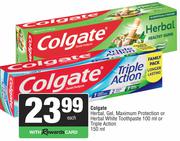 Colgate Herbal, Gel, Maximum Protection Or Herbal White Toothpaste 100ml Or Triple Action 150ml-Each