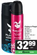 Playboy Or Playgirl Aerosol Deodorant For men Or Women Assorted-90ml/125ml/150ml Each