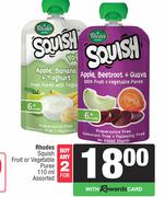 Rhodes Squish Fruit Or Vegetable Puree Assorted-For Any 2 x 110ml 