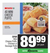 Spar Mini Cheese Puffs, Chicken Or Sausage Rolls-40s Per Pack